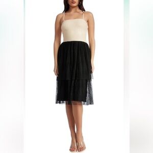 Dress the Population Kady Sequin Tiered Tulle Midi Dress – Cream Multi NWT